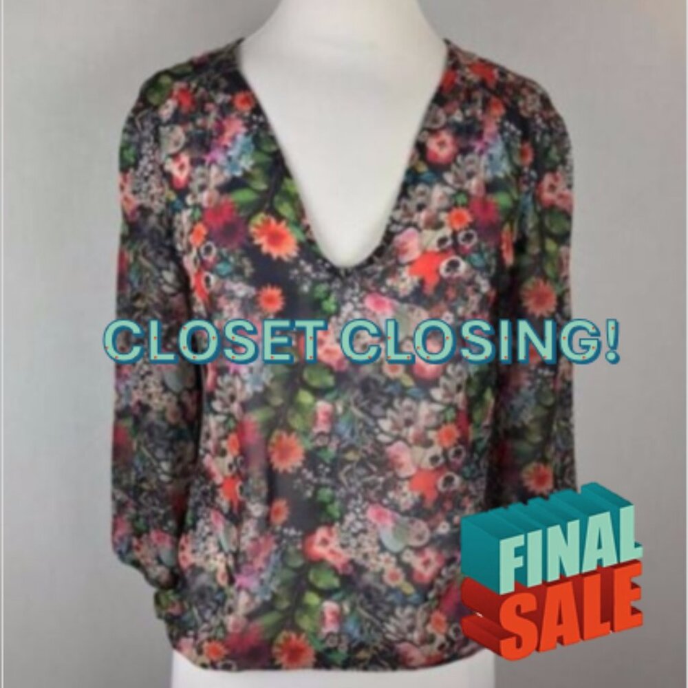| Zara | Floral Print Chiffon Peasant Blouse